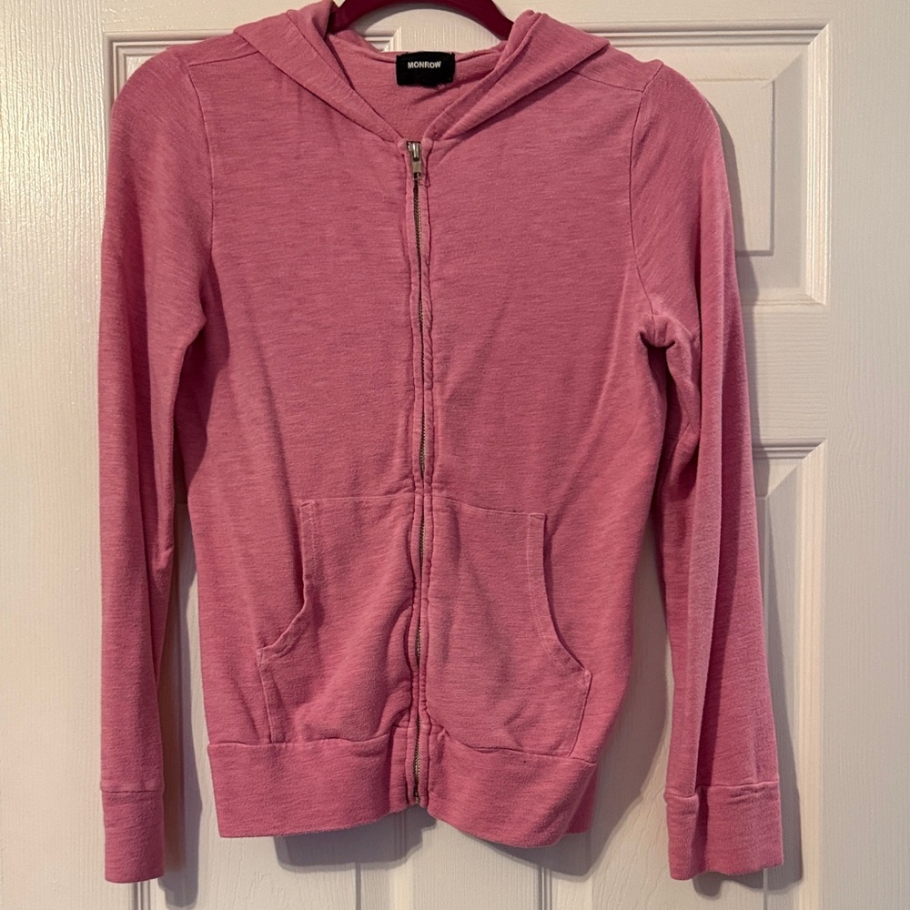 Monrow Dusty Rose Hooded Zip Sweatshirt